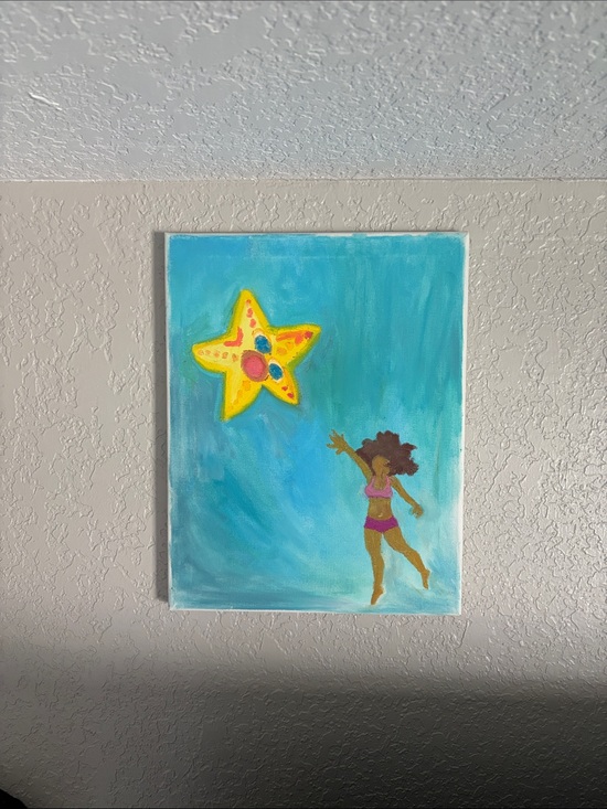 No brand Other - Original Home Art Painting - Yellow Star & Turquoise Background